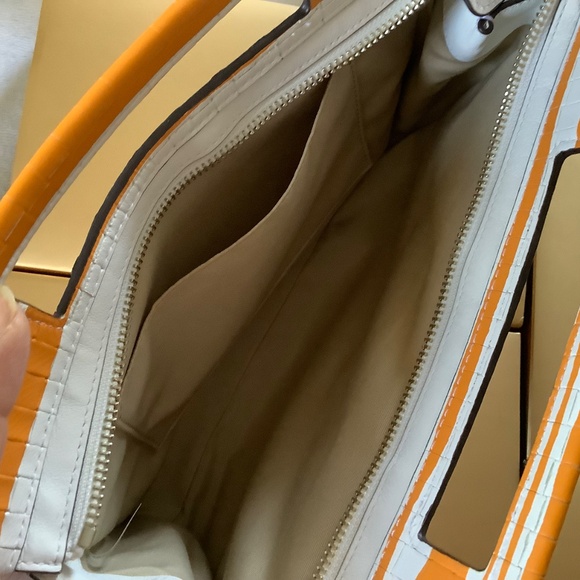 Coach Bleecker Embossed Woven Leather Pocket Clutch Bright Mandarin White NWOT - Picture 9 of 16